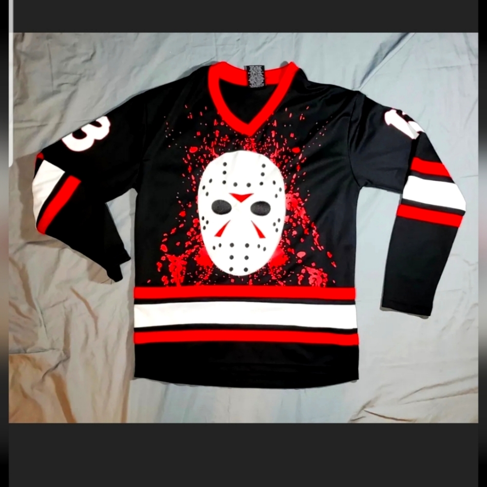 Friday the 13th Jason Voorhees Bloody Hockey Jersey  Black Red #13 Size …